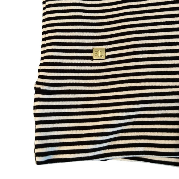 Lauren Ralph Lauren Women’s Black &‎ White Stripe Cowl Neck Long Sleeve Top Sz M - Picture 4 of 4